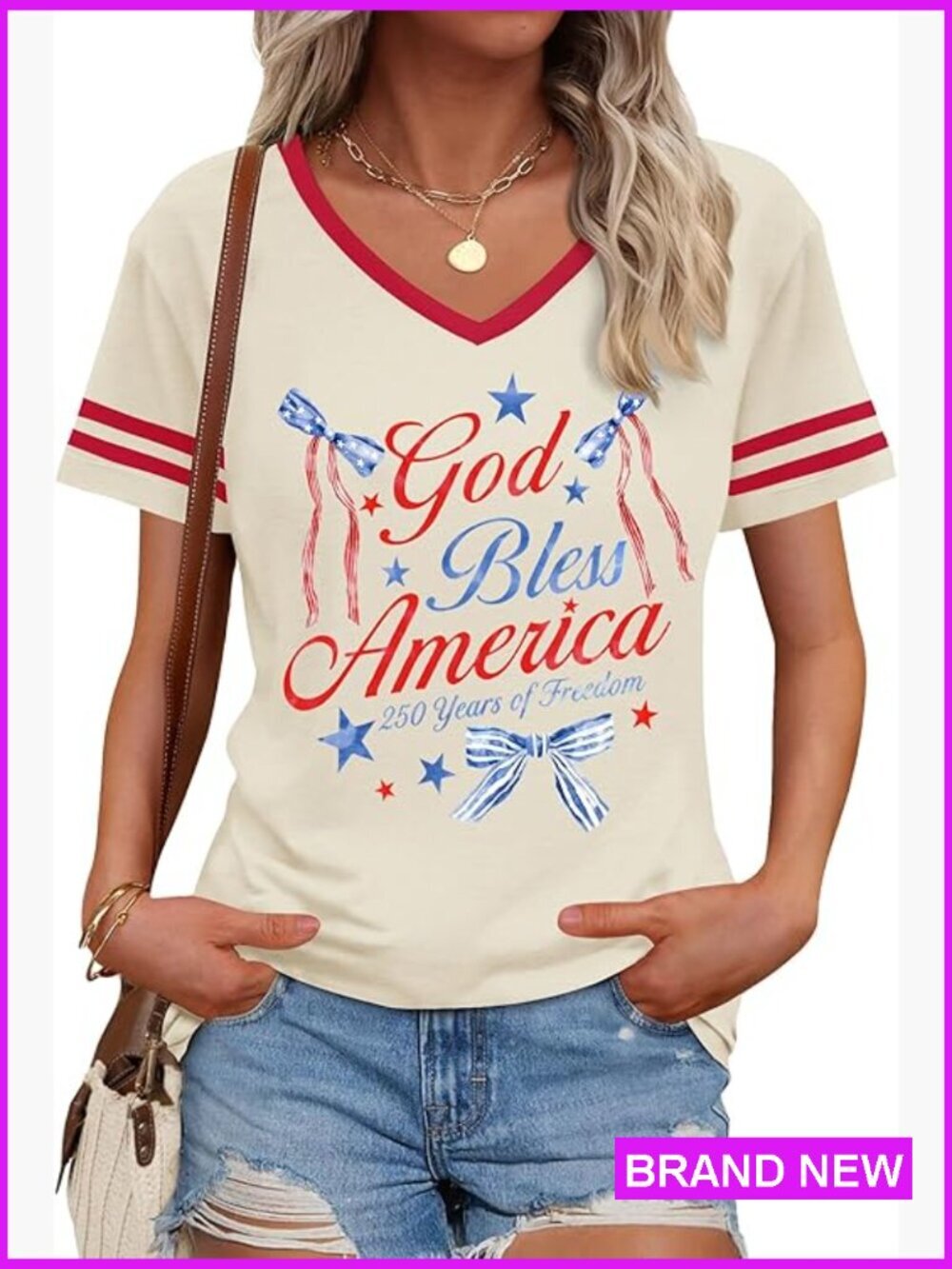 Patriotic V-Neck T-Shirt Stars Graphic Short Sleeve Summer Top Relaxed Fit